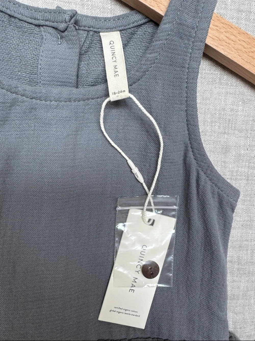 Quincy Mae 18-24mo Dusty Blue 100% Cotton Baby One-Piece Dress Bodysuit - Picture 3 of 6